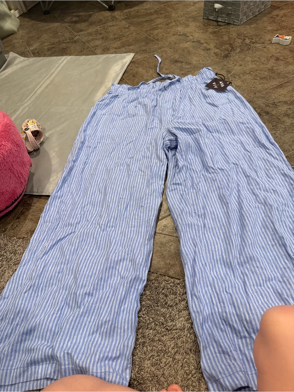 🍍Women’s Ava and Viv Blue Striped wide leg Drawstring Pants